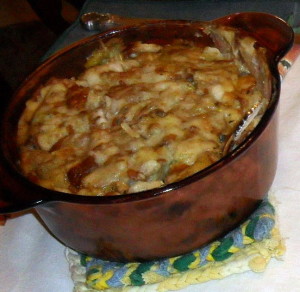 Home Made Bread Dressing or Stuffing Baked In A Casserole Dish